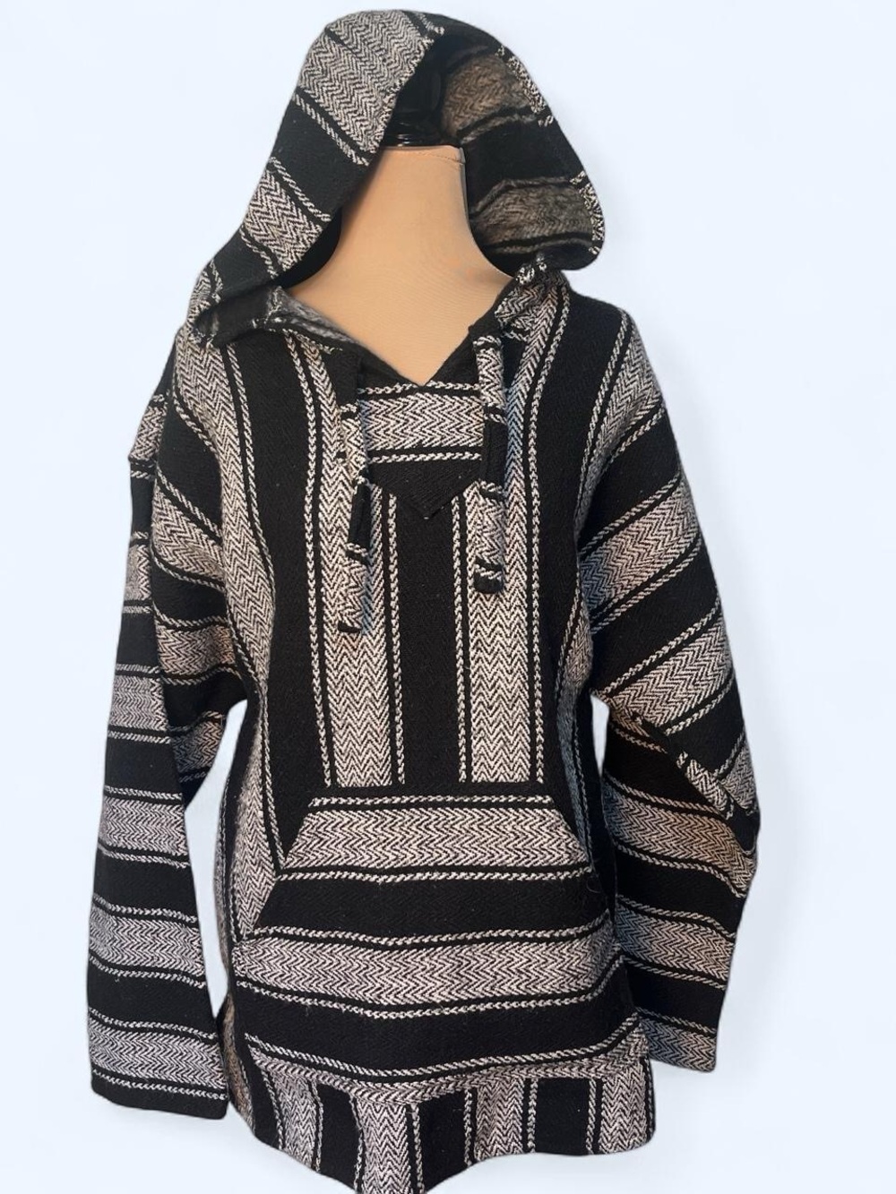 Vintage Earth Ragz Baja Hoodie Black Ivory Oversized XXL